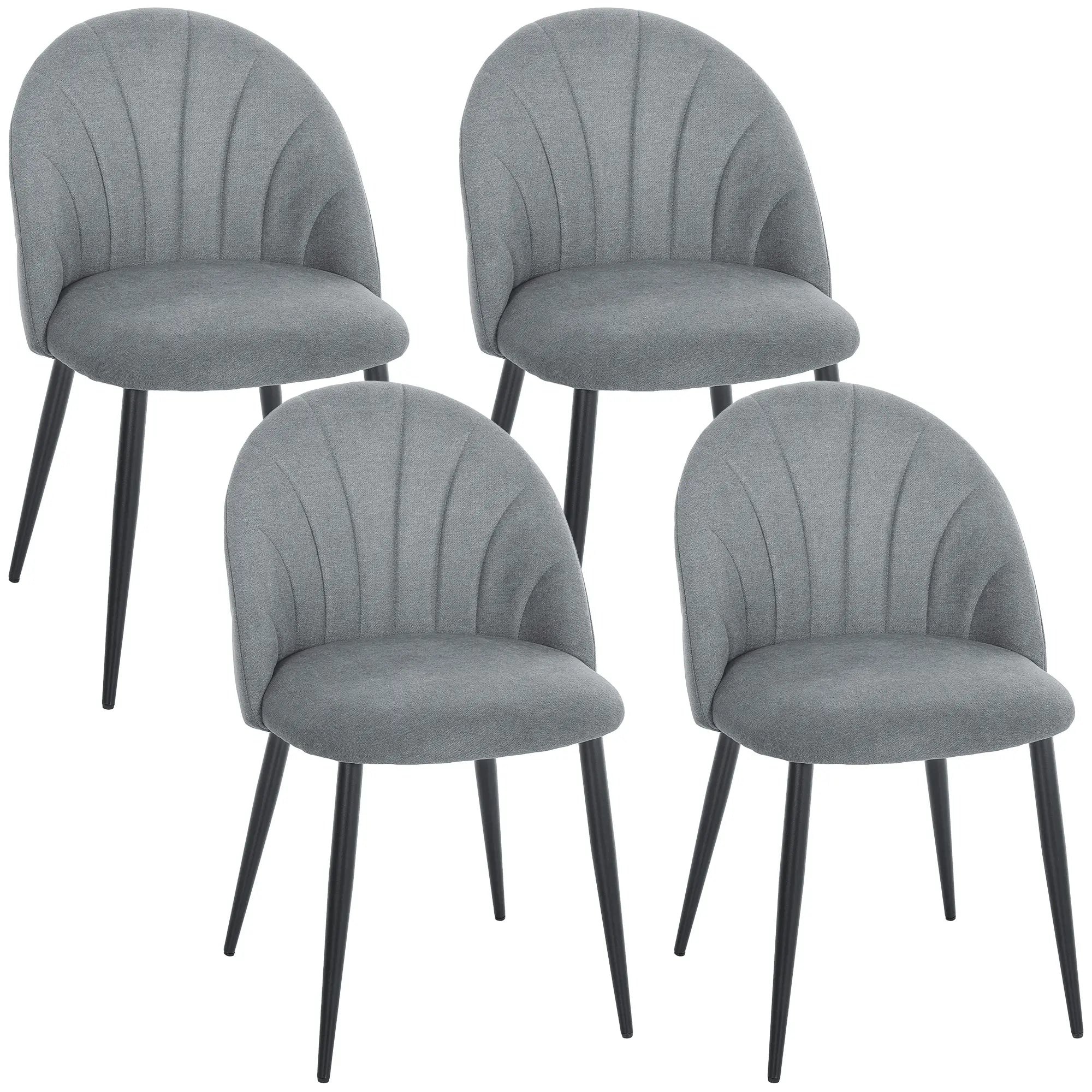Modern Dining Chairs Set of 4, Upholstered, Metal Legs, Shell Backrest, Grey Dining Chairs Grey, Black at Gallery Canada