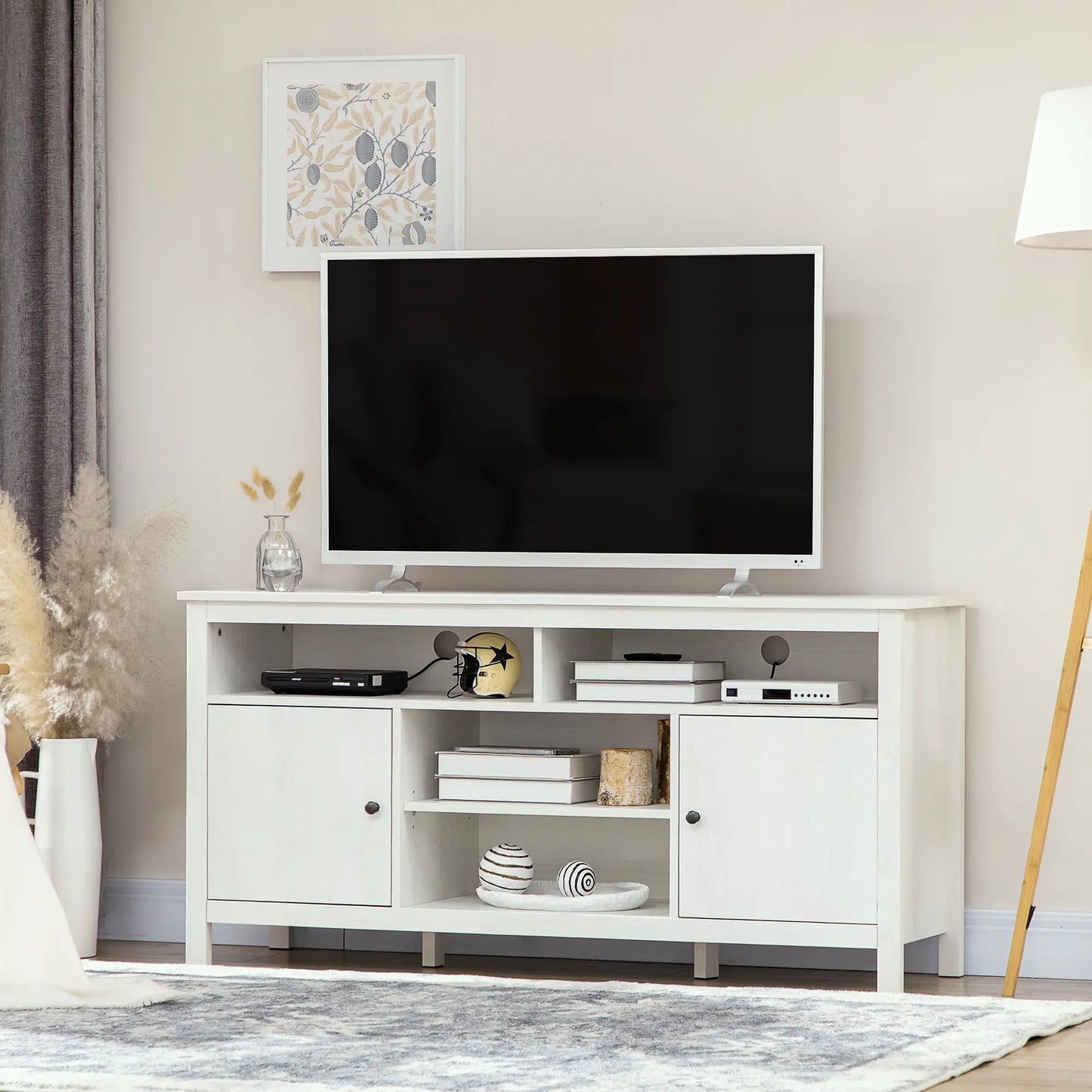 TV Stand for 55" TVs, Storage Cupboard, Shelves, 55.1" x 15.7" x 27", White TV Stands at Gallery Canada