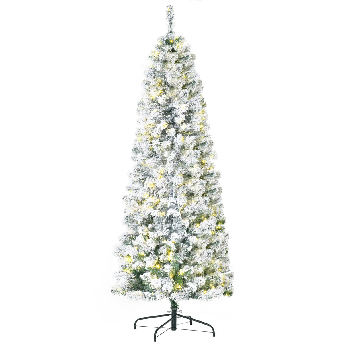 6ft Prelit Snow Flocked Pencil Christmas Tree, Warm White LED, Green Pre Lit Christmas Trees at Gallery Canada