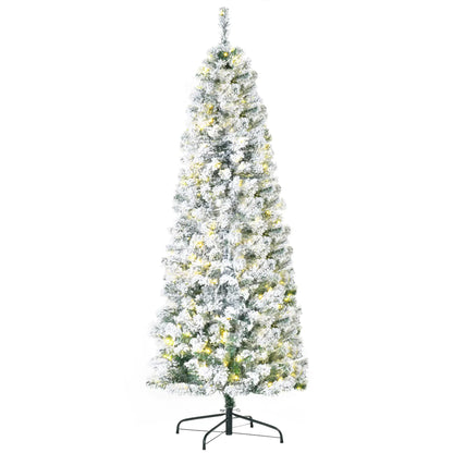 6ft Prelit Snow Flocked Pencil Christmas Tree, Warm White LED, Green Pre Lit Christmas Trees at Gallery Canada