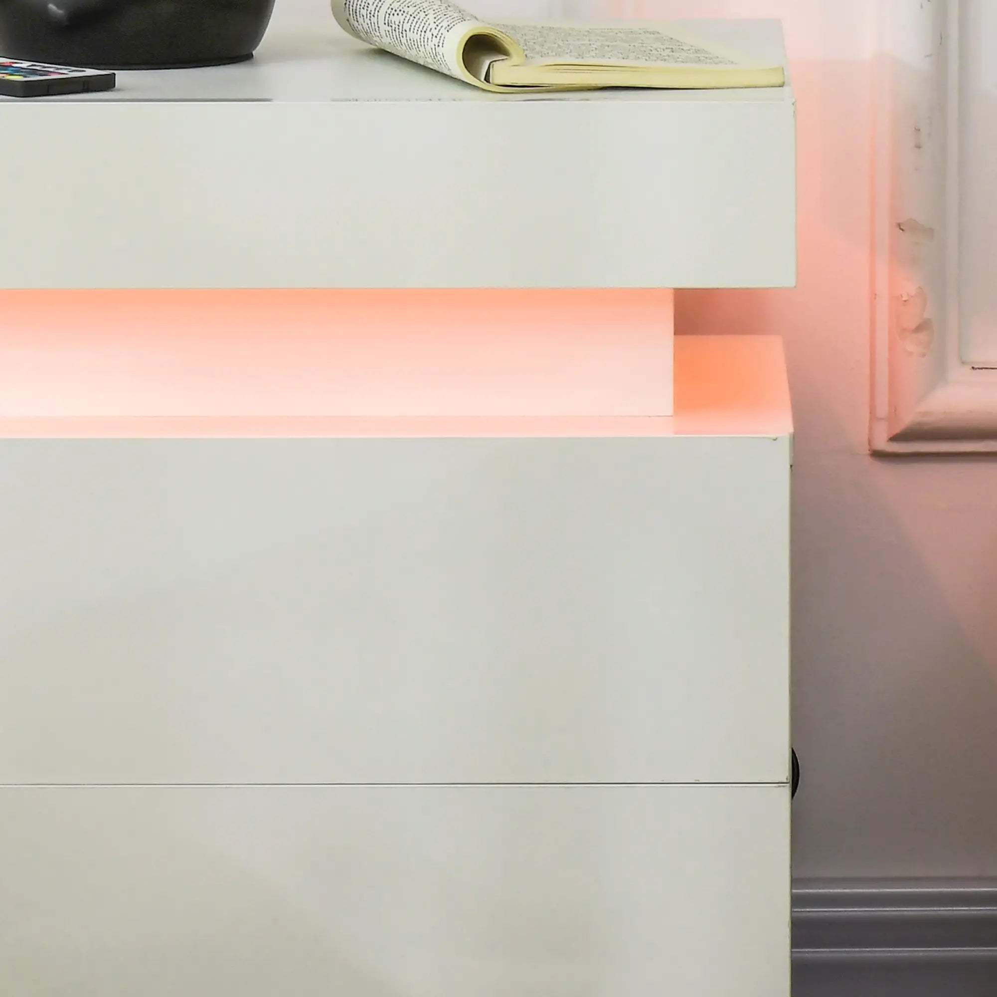 Nightstand with LED Lights, 2 Drawers, White Bedside Tables at Gallery Canada