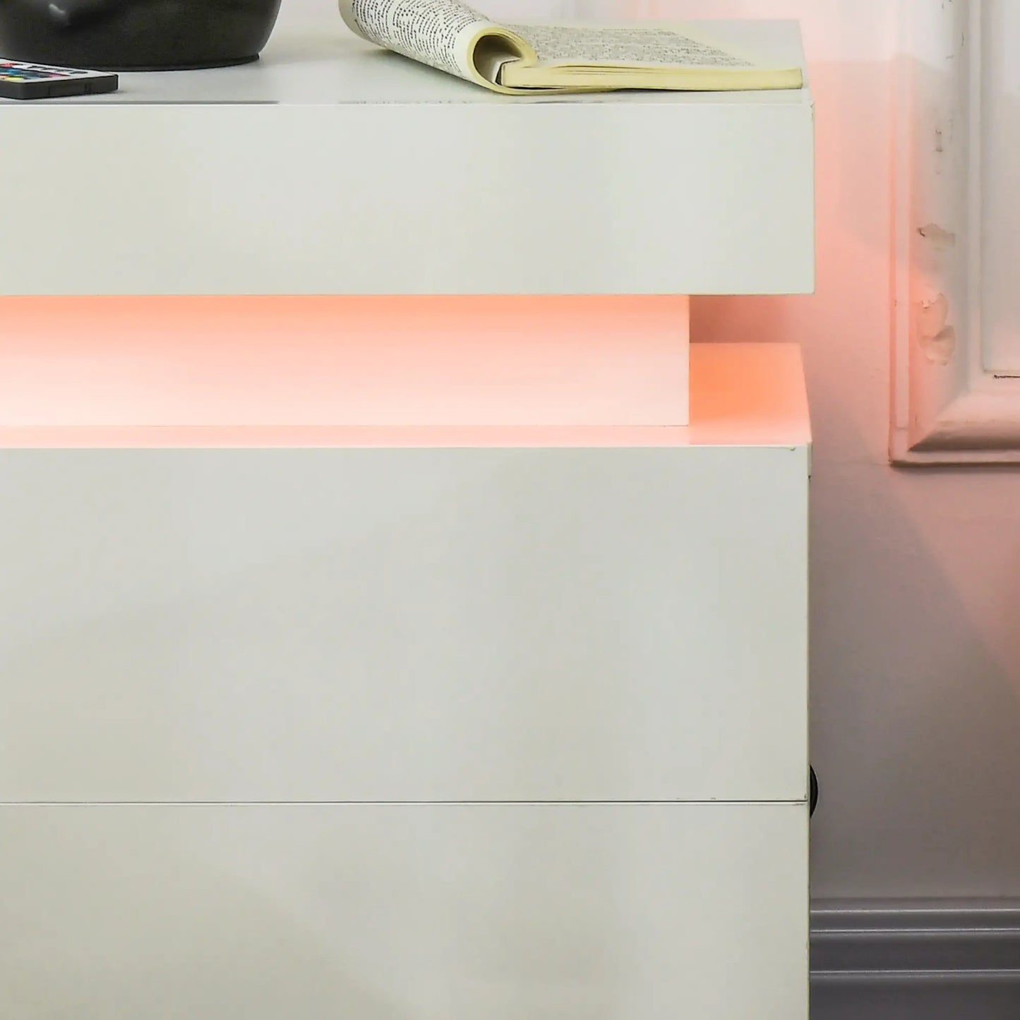 Nightstand with LED Lights, 2 Drawers, White Bedside Tables at Gallery Canada