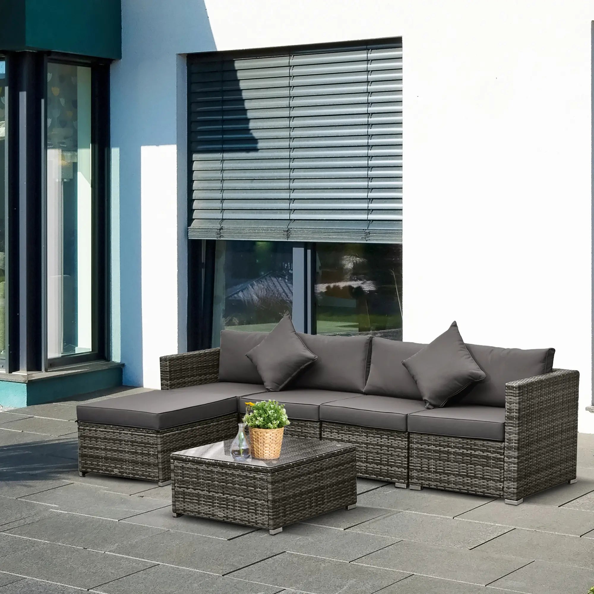 6-Piece Outdoor PE Rattan Sofa Set, Thick Cushions, Glass Top Table, Charcoal, Mixed Grey Patio Furniture Sets at Gallery Canada