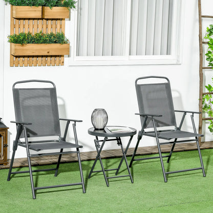 3 Piece Bistro Set, Foldable Mesh Chairs, Glass Table, Charcoal Grey Bistro Sets at Gallery Canada