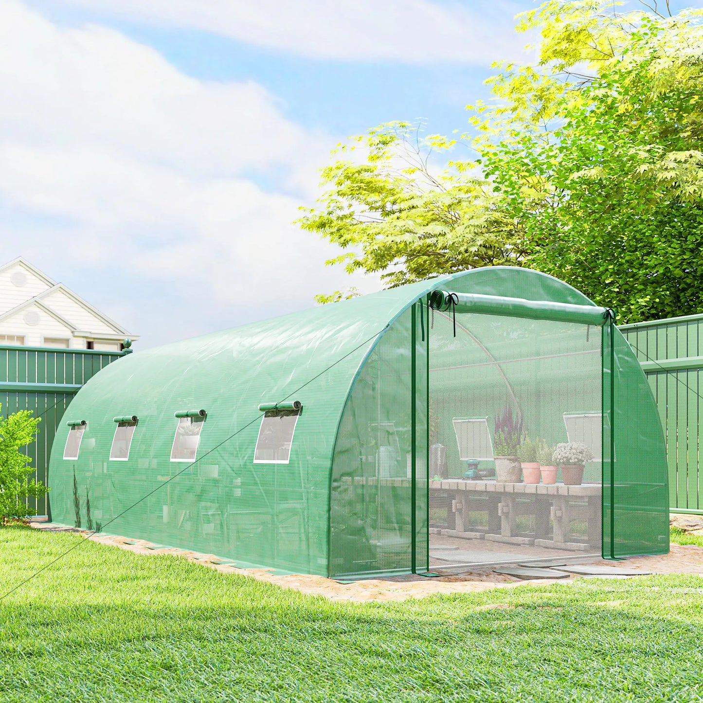 Walk-in Tunnel Greenhouse, 20'x10'x7', PE Cover, Mesh Door, Green Tunnel Greenhouses at Gallery Canada
