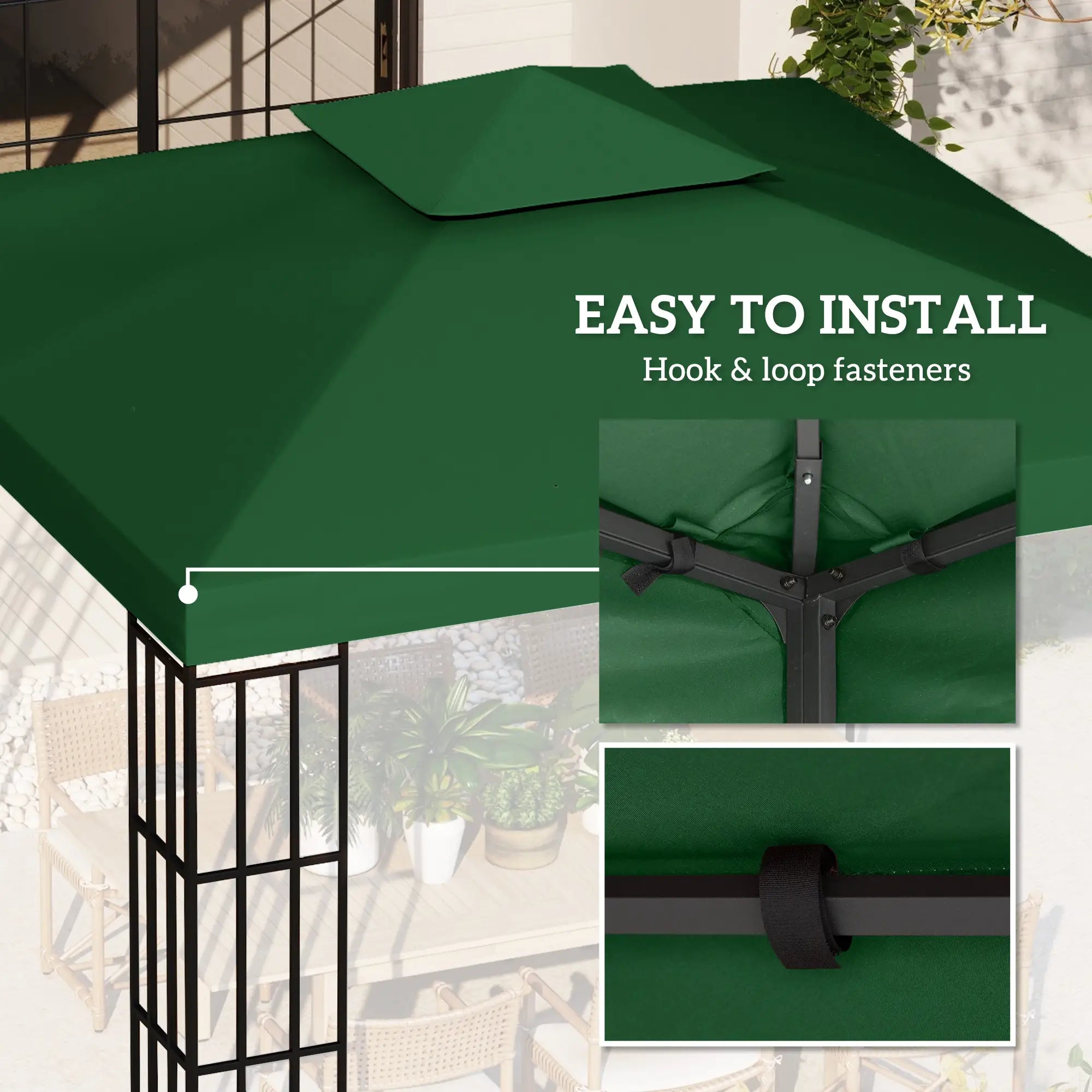 10' x 10' Gazebo Canopy Replacement, 2-Tier Top Cover, Green Gazebo Canopy Replacement at Gallery Canada