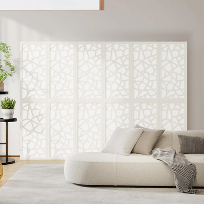 6 Panel Room Divider, 5.6 FT, Geometric Pattern Privacy Screen, White Room Dividers at Gallery Canada
