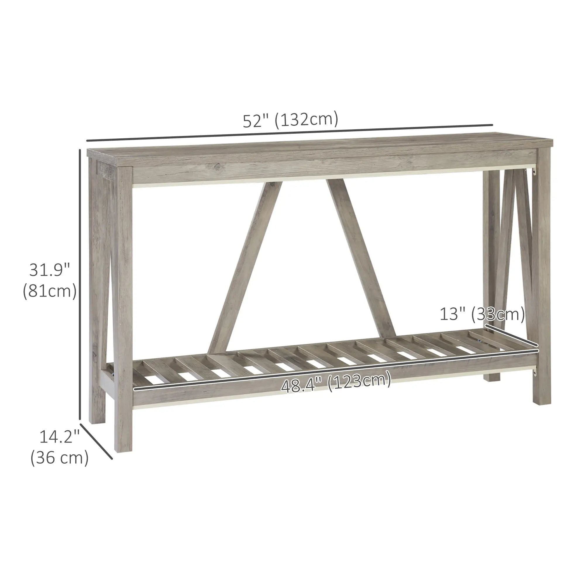 Farmhouse Entryway Table, Rustic Console with Shelf, Distressed, Grey Console Tables at Gallery Canada