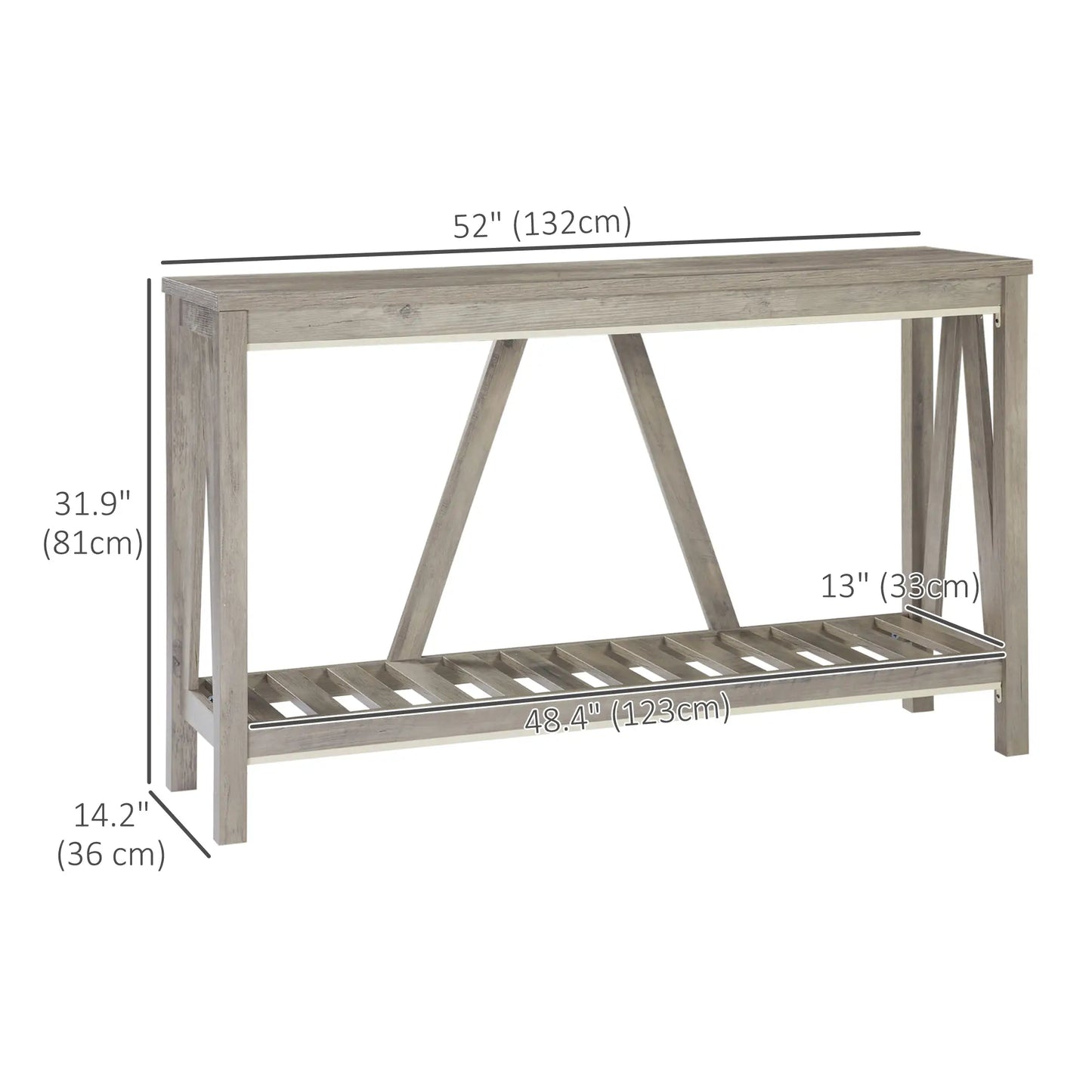 Farmhouse Entryway Table, Rustic Console with Shelf, Distressed, Grey Console Tables at Gallery Canada