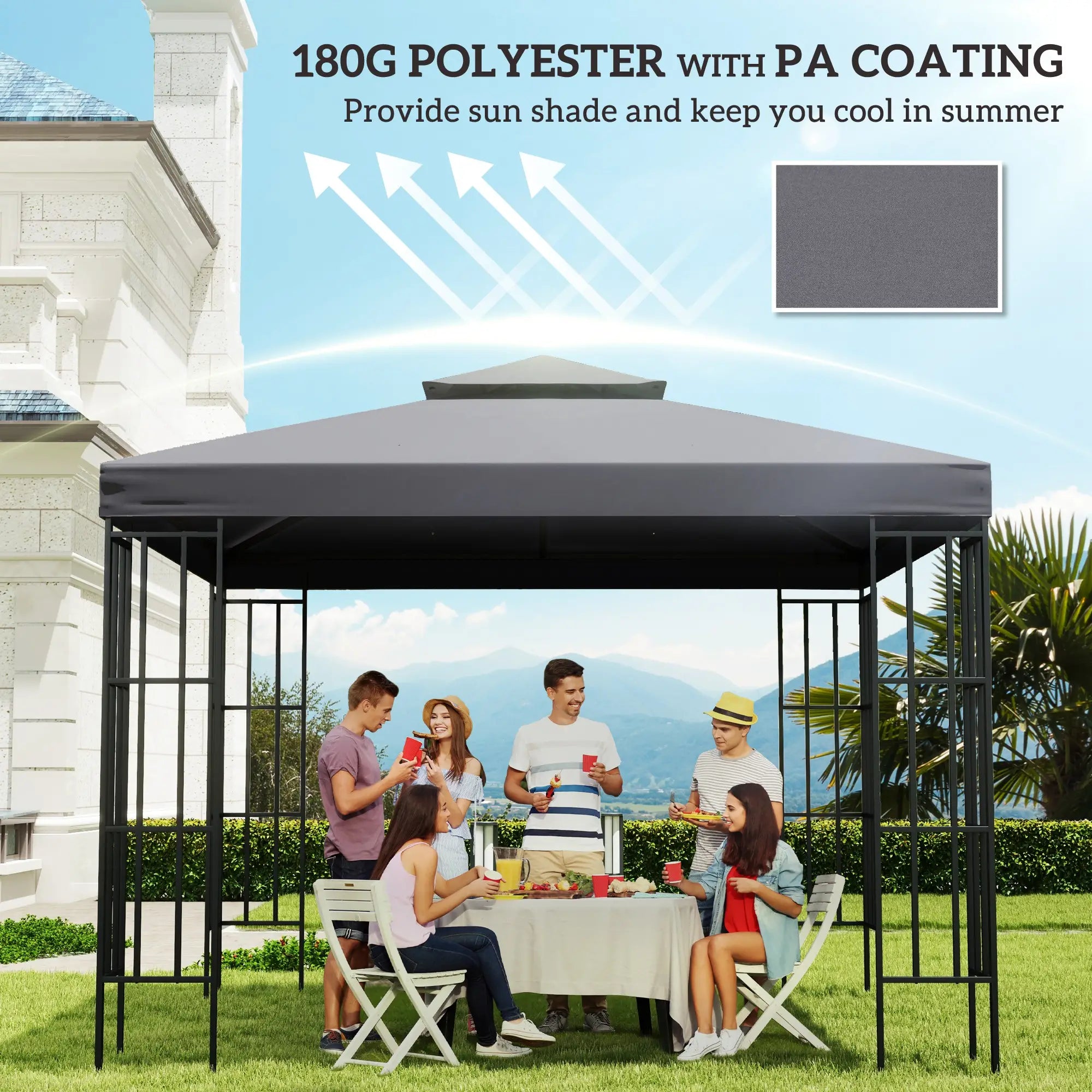 10' x 10' Square 2-Tier Gazebo Canopy Cover, Dark Grey Gazebo Canopy Replacement at Gallery Canada