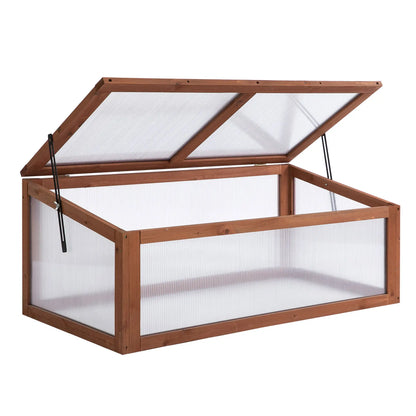 39" x 26" x 16" Wooden Cold Frame, Tilted Top Cover, Polycarbonate Planter Box, Brown Greenhouses at Gallery Canada