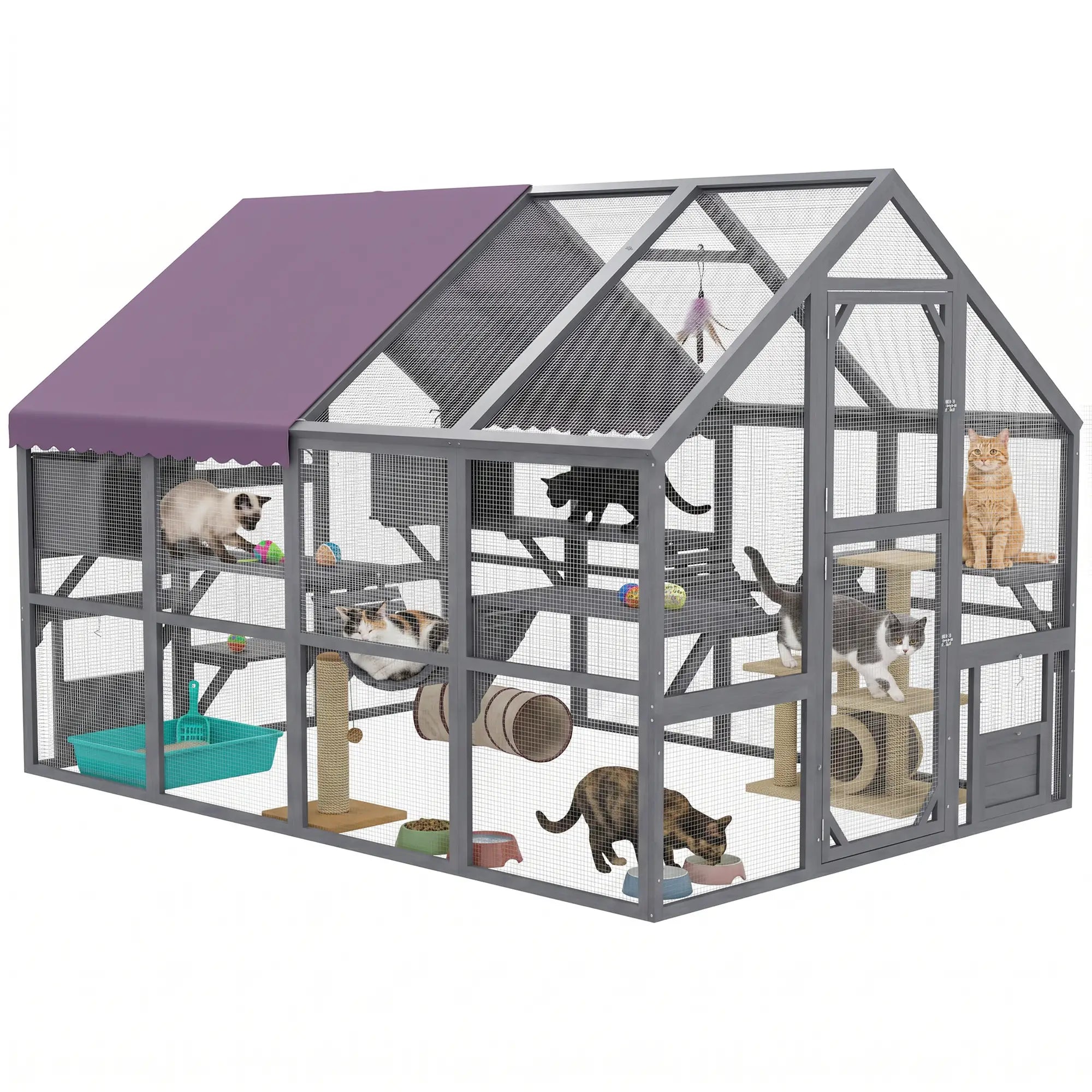 Wooden Outdoor Cat Enclosure, Weatherproof Canopy, Bridges, Resting Boxes, Platforms, for 3-6 Cats Outdoor Cat Enclosures at Gallery Canada