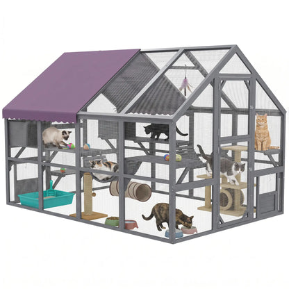 Wooden Outdoor Cat Enclosure, Weatherproof Canopy, Bridges, Resting Boxes, Platforms, for 3-6 Cats Outdoor Cat Enclosures at Gallery Canada