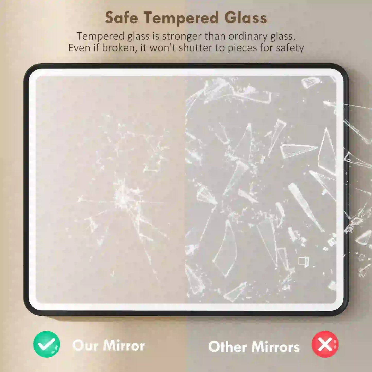 36" x 28" Bath Mirror, LED Lights, Wall Mounted, 3 Colors, Dimmable, Black Bath Accessories at Gallery Canada