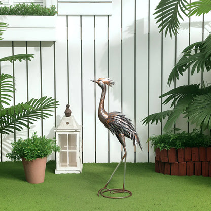 Garden Statue, Heron Standing Sculpture, 12.2"W x 7.1"D x 28"H, Silver Tone Garden Decor at Gallery Canada