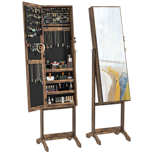 Lockable Mirror Jewelry Cabinet, Full-Length Mirror and Jewellery Storage with 3 Adjustable Angles, Rustic Brown - Gallery Canada