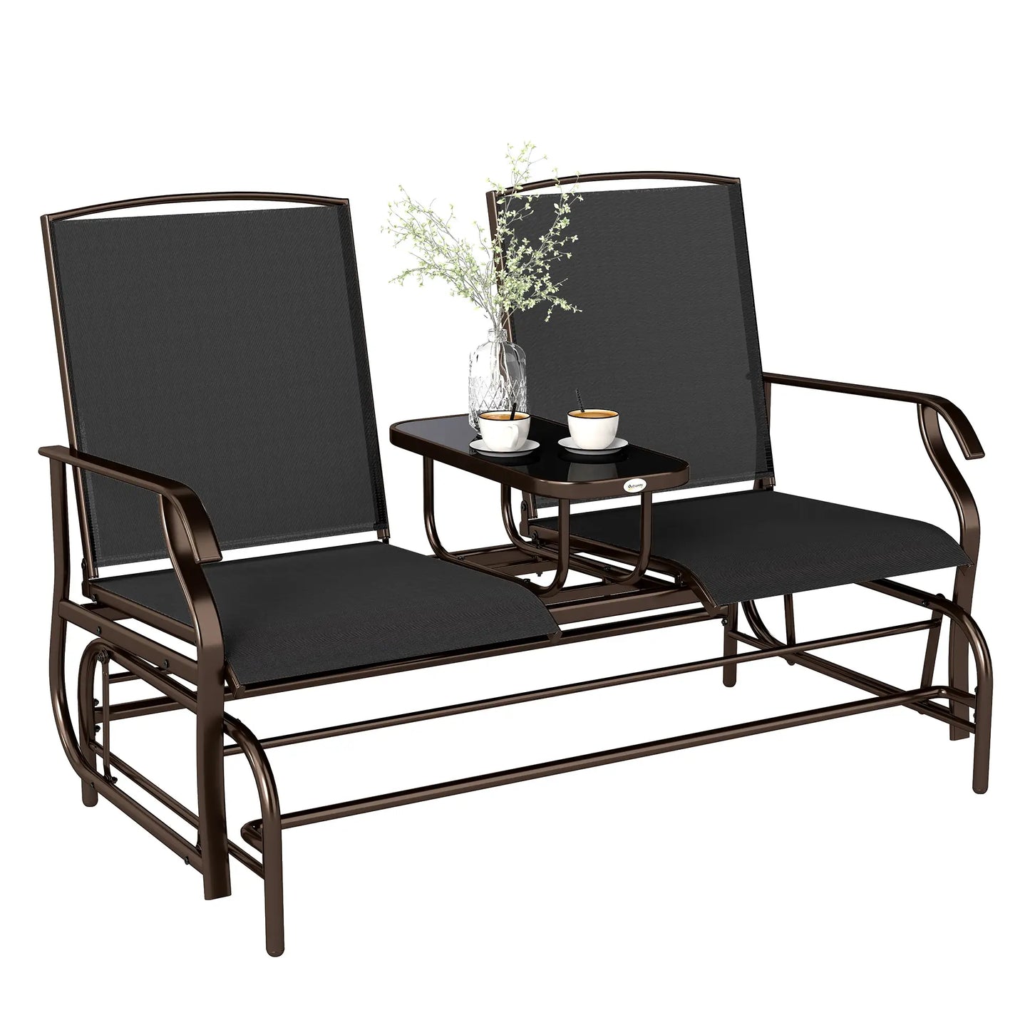 2 Person Patio Glider Rocking Chair, Outdoor Loveseat, Black Outdoor Gliders at Gallery Canada