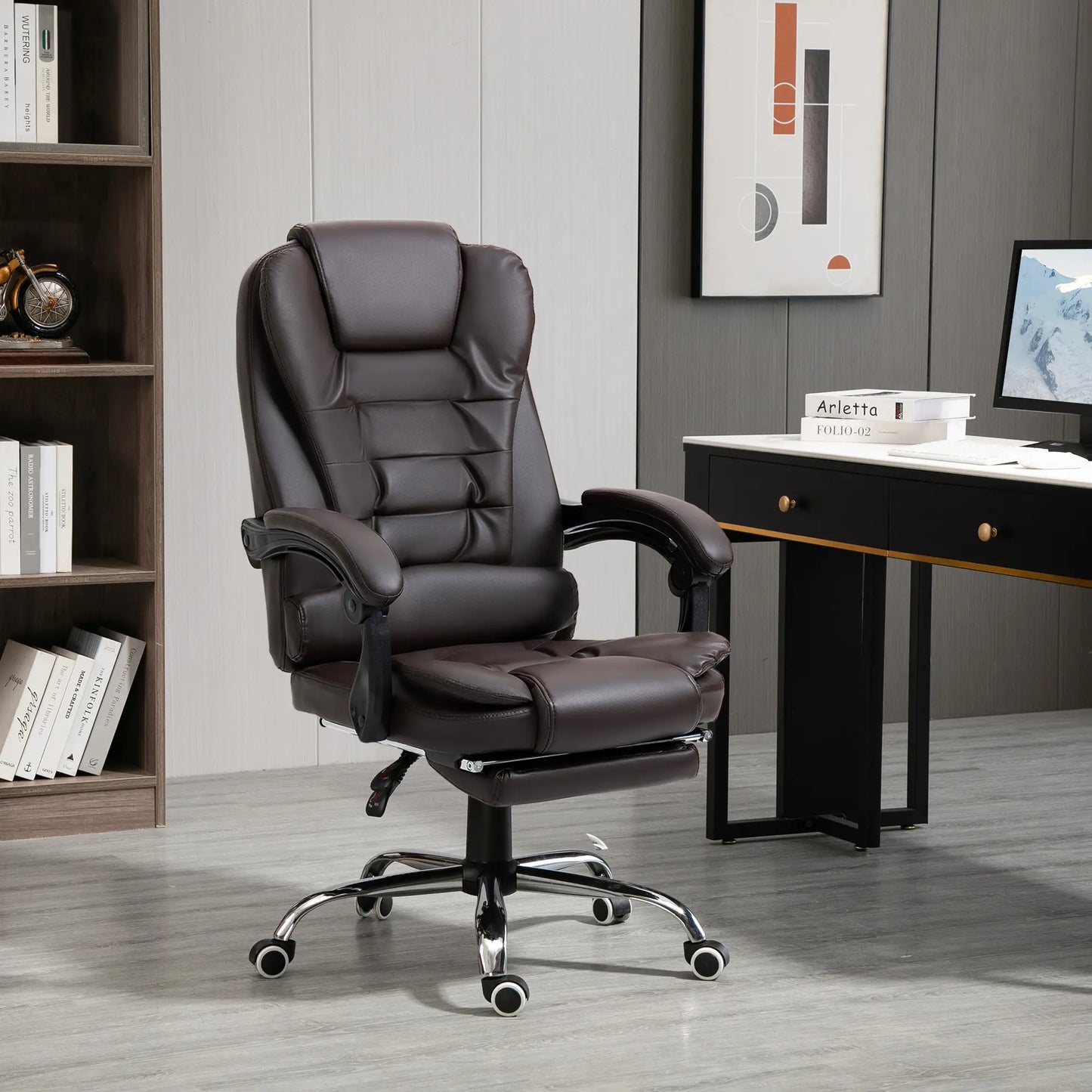 High Back Office Chair, PU Leather, Retractable Footrest, Padded Armrest, Coffee Executive & Manager Chairs at Gallery Canada