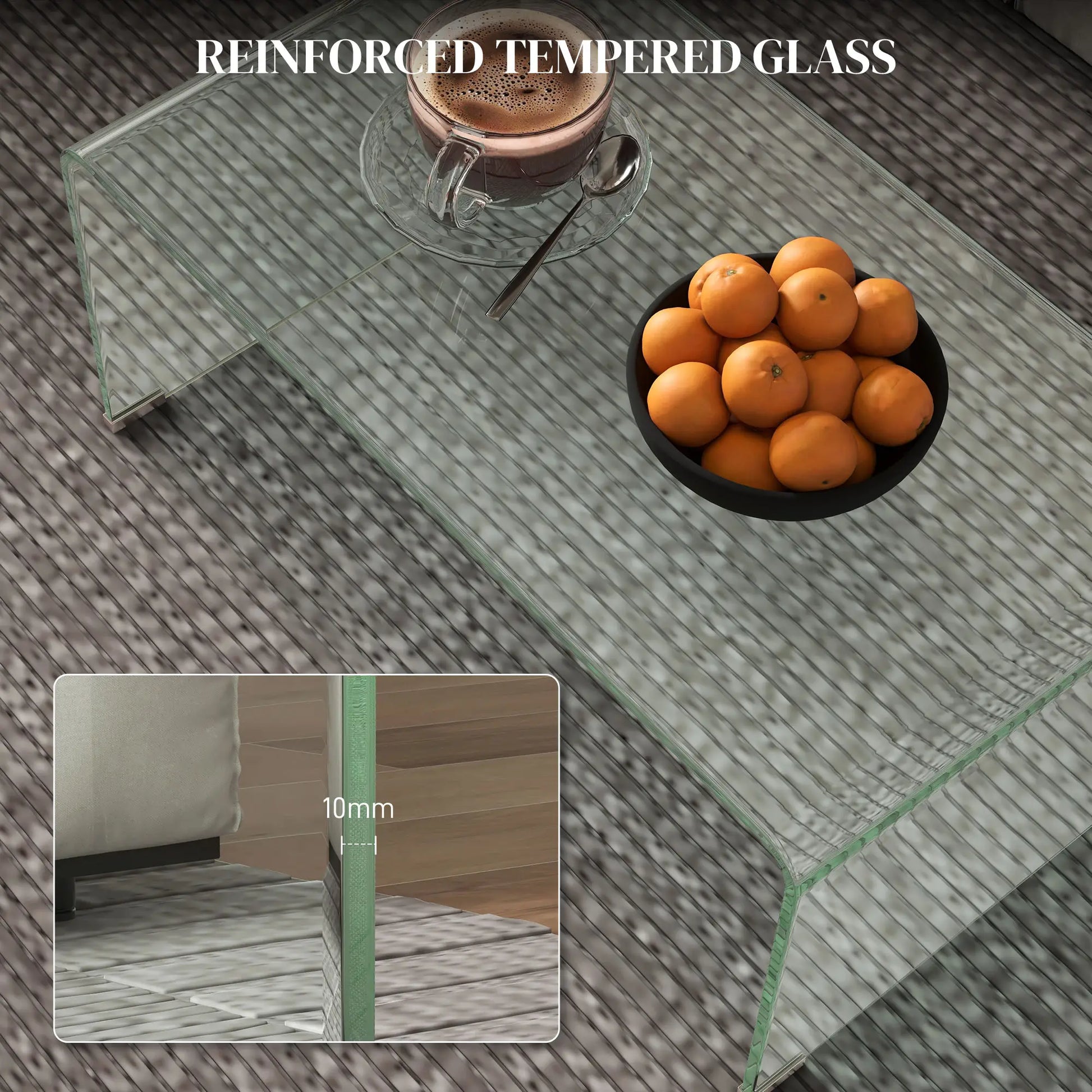 Clear Glass Coffee Table, Modern Rectangle Living Room Table, Safe Rounded Edges Coffee Tables at Gallery Canada