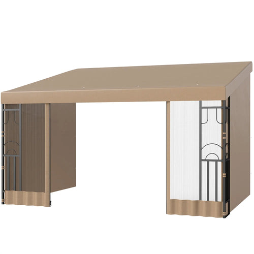 10' x 13' Wall Pergola, Outdoor Gazebo with Curtains, Nettings, Khaki