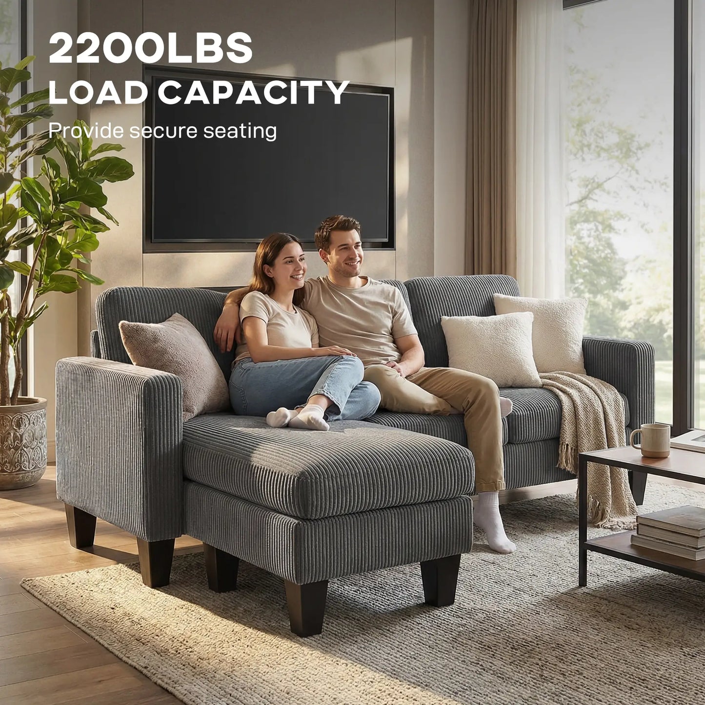 L Shaped Sectional Sofa, With Changeable Chaise Ottoman, Dark Grey 3-Seater Sofas at Gallery Canada
