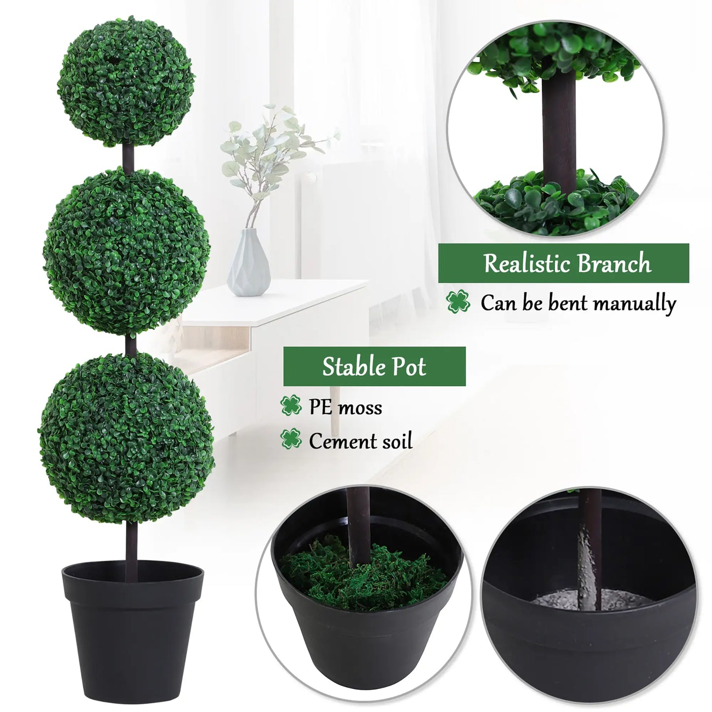 Artificial Ball Boxwood Topiary Trees, 44.1", Fake Plants In Pots, Dark Green Artificial Trees at Gallery Canada
