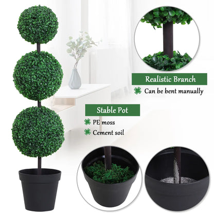 Artificial Ball Boxwood Topiary Trees, 44.1", Fake Plants In Pots, Dark Green Artificial Trees at Gallery Canada