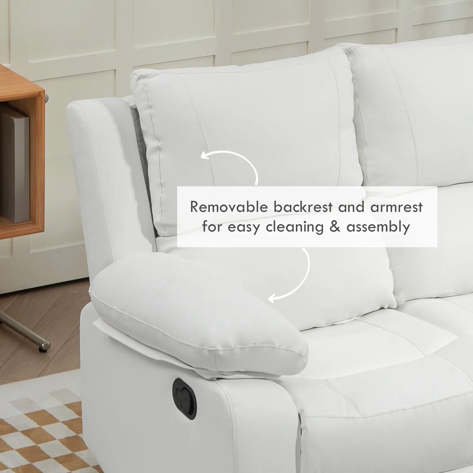 PU Leather Manual Recliner Sofa, Double Reclining Loveseat, White 2-Seater Sofas at Gallery Canada