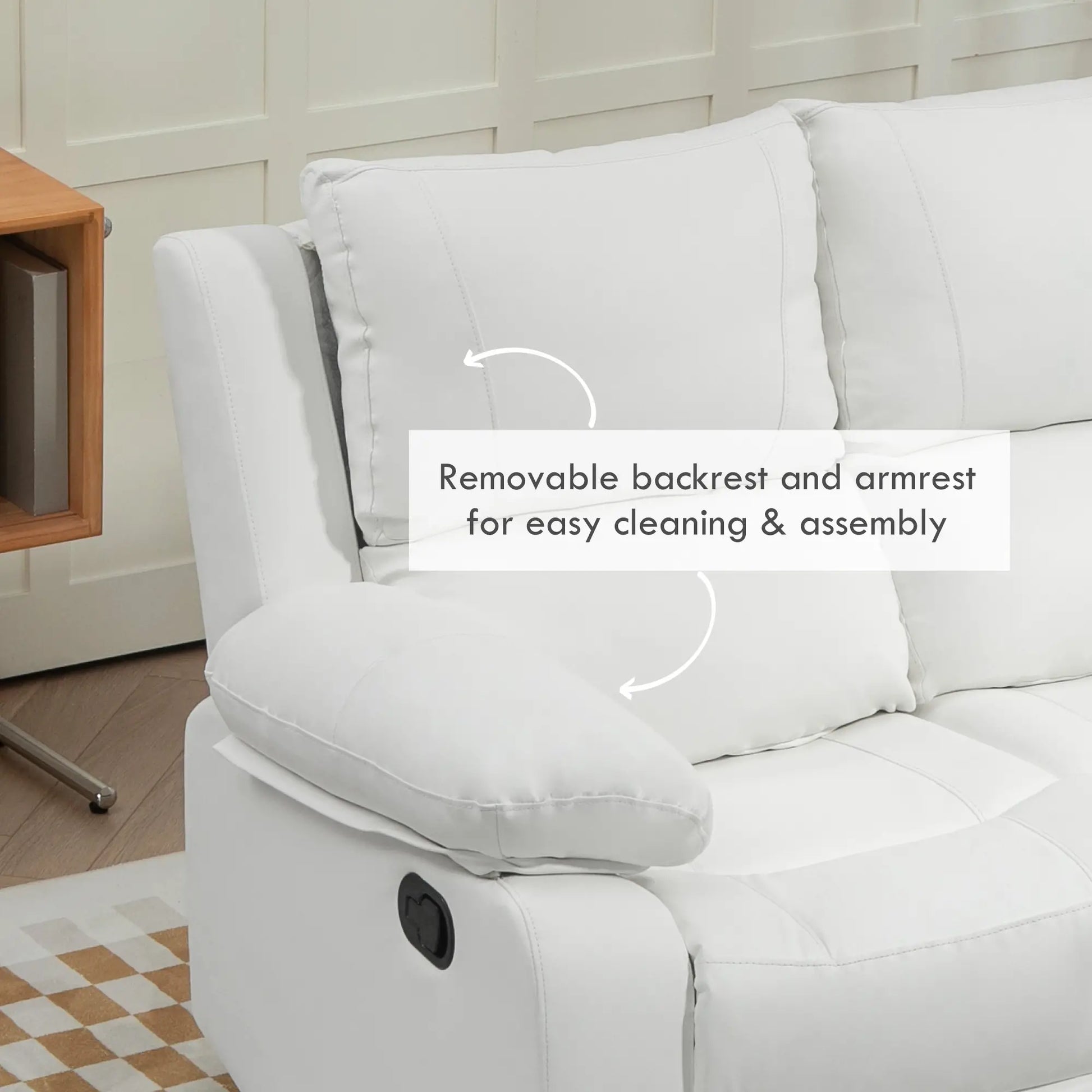 PU Leather Manual Recliner Sofa, Double Reclining Loveseat, White 2-Seater Sofas at Gallery Canada