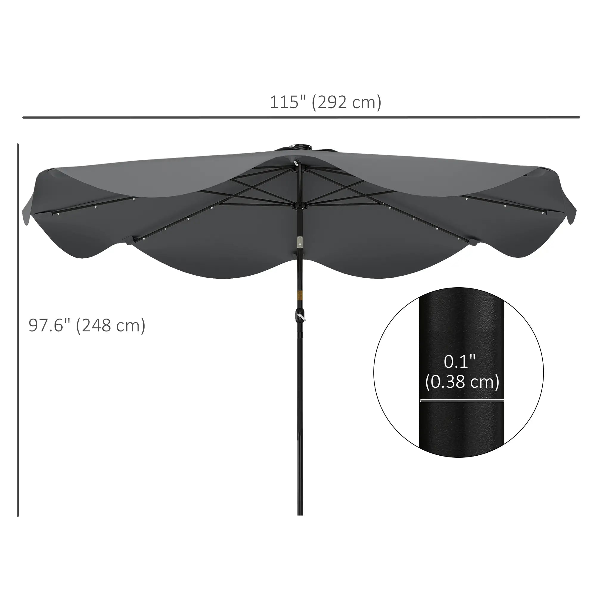 Solar Patio Umbrella with LED, Tilt, Crank, 10 x 10 ft, Dark Grey Sun Umbrellas at Gallery Canada