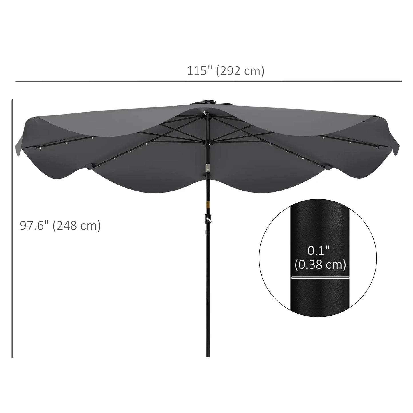 Solar Patio Umbrella with LED, Tilt, Crank, 10 x 10 ft, Dark Grey Sun Umbrellas at Gallery Canada