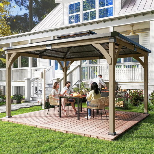 12' x 14' Hardtop Gazebo, Galvanized Steel Roof, Wood Frame, Light Walnut Gazebos at Gallery Canada