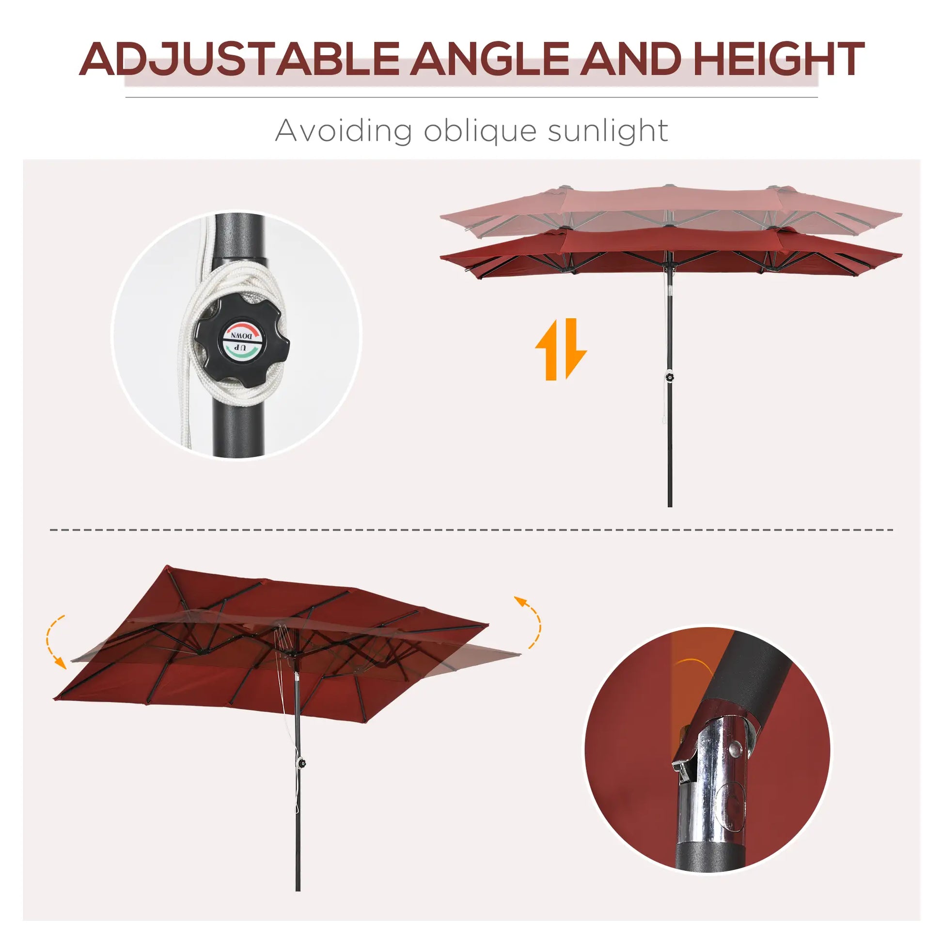 Double-Sided Patio Umbrella with Tilt, Adjustable Height, 12 Ribs, Wine Red Sun Umbrellas at Gallery Canada