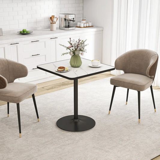 Modern Dining Table For 4, White Marble Effect Tabletop, Round Base, White Dining Tables White Marble Effect, Black at Gallery Canada