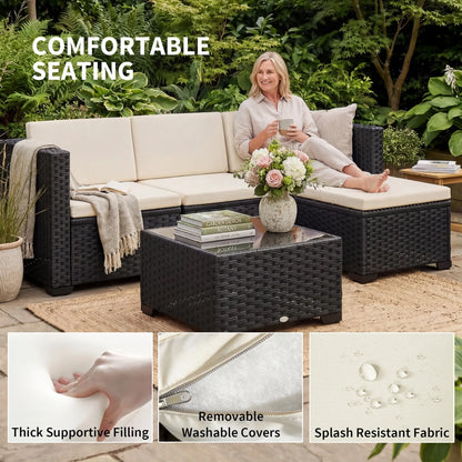 5 Piece L-Shape Patio Set, Wicker Sectional, Cream Patio Furniture Sets at Gallery Canada