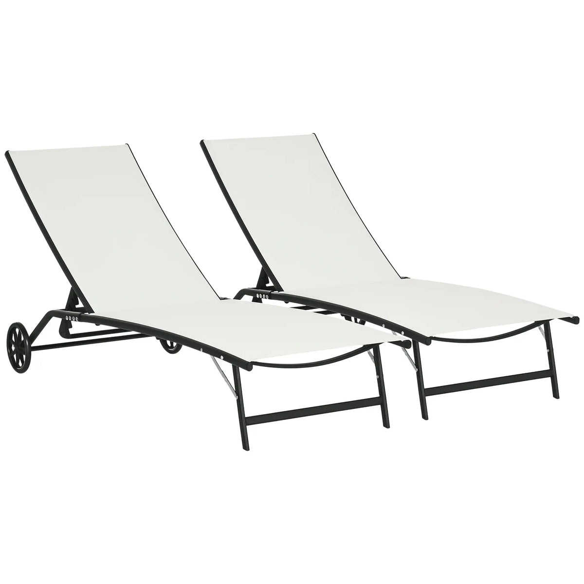 2 fauteuils de salon avec roulettes, dossier réglable à 5 niveaux, blanc