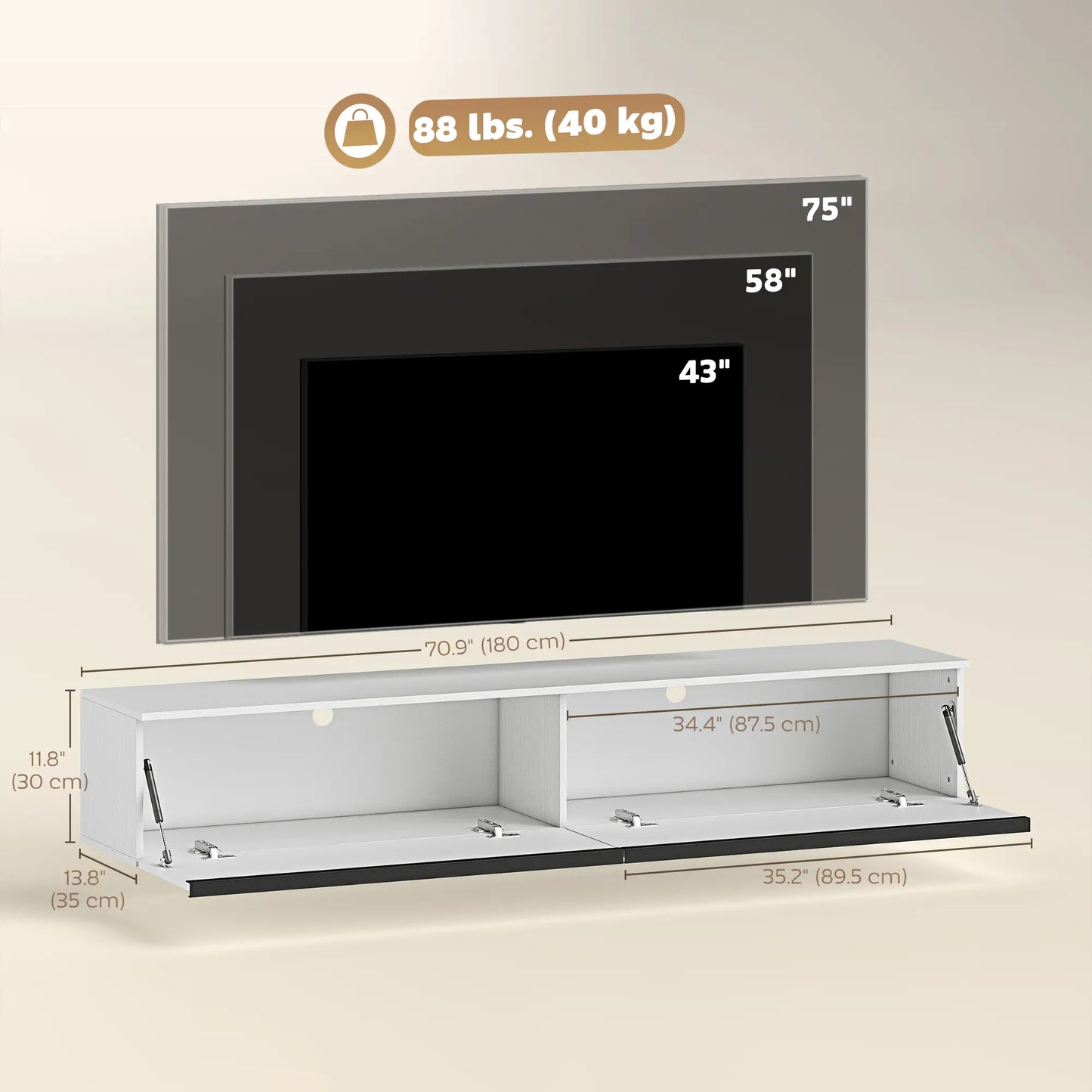 Wall Mounted TV Stand, Floating Cabinet, For TVs Up To 80", White TV Stands at Gallery Canada