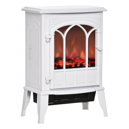 Electric Fireplace Stove, Freestanding Fireplace Heater with Realistic Flame, Adjustable brightness, Overheating Safety System, White - Gallery Canada