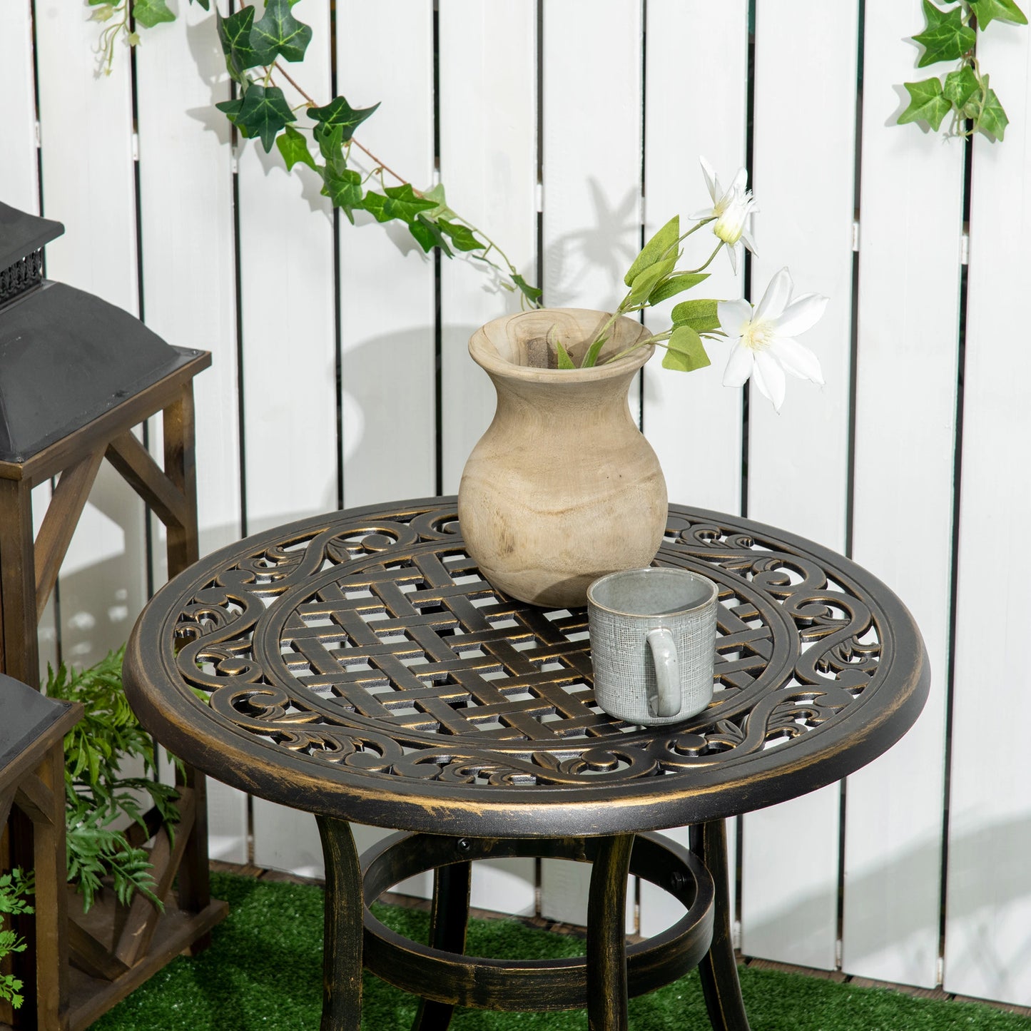 23.6" Round Outdoor Side Table, Cast Aluminum Frame, Bronze Patio Side Tables at Gallery Canada