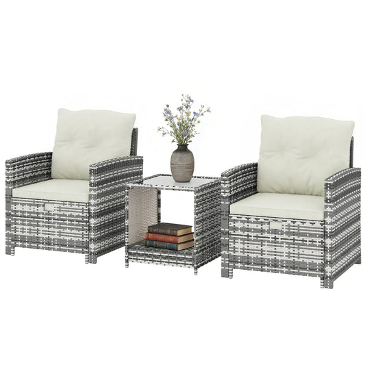 5 Piece Patio Furniture Set, Wicker Chairs With Ottomans, 2-Tier Glass Coffee Table, Grey/Cream White Patio Furniture Sets Mixed Grey, Cream White, Black at Gallery Canada