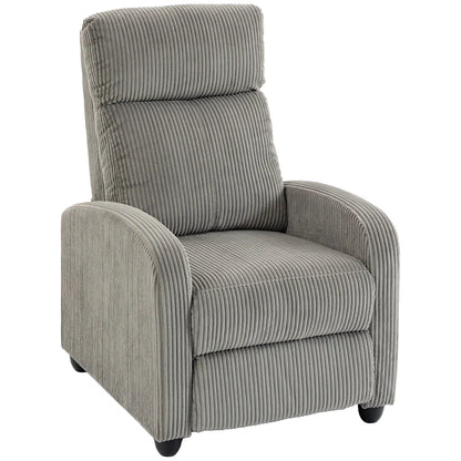 Corduroy Push Back Recliner Chair with Padded Seat, Grey