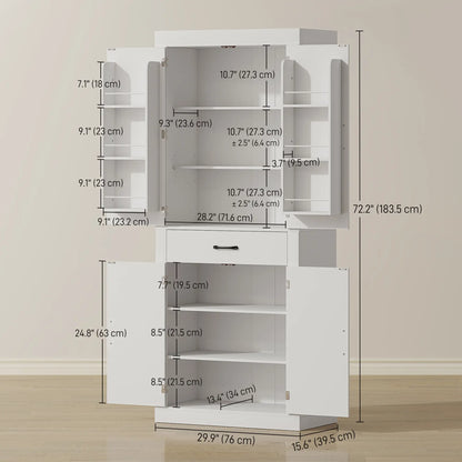 72 Inch Kitchen Pantry Cabinet, Farmhouse Storage, White Kitchen Pantry Cabinets at Gallery Canada