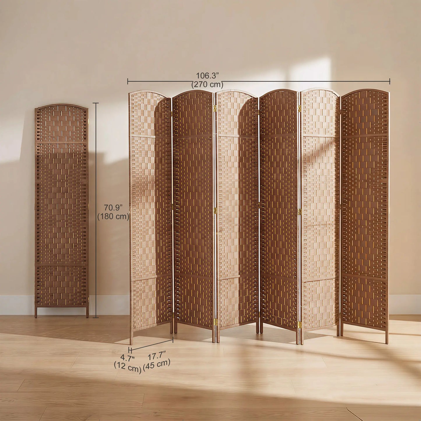 6ft Folding Room Divider, 6 Panel Wooden Frame, Natural Room Dividers at Gallery Canada