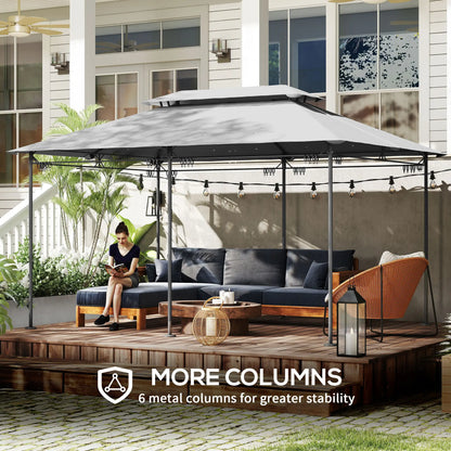 10' x 13' Double Roof Patio Gazebo, Outdoor with Curtains, Dark Grey Gazebos at Gallery Canada
