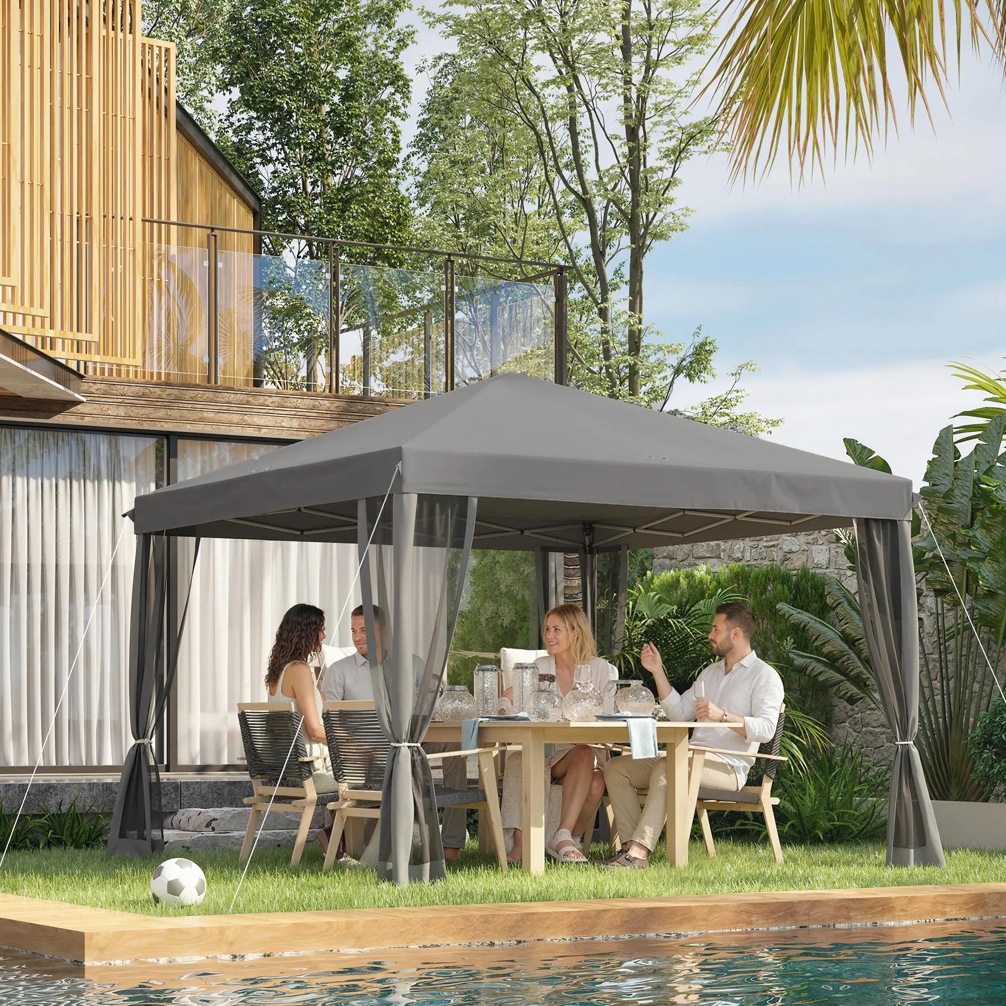 10' x 10' Pop Up Canopy Tent, Removable Mesh Sidewalls, Carry Bag, Light Grey Pop Up Canopies at Gallery Canada