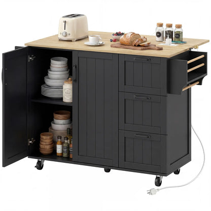 Kitchen Island with Drop Leaf, Rolling Cart, Power Outlet, Black Kitchen Islands & Kitchen Carts at Gallery Canada