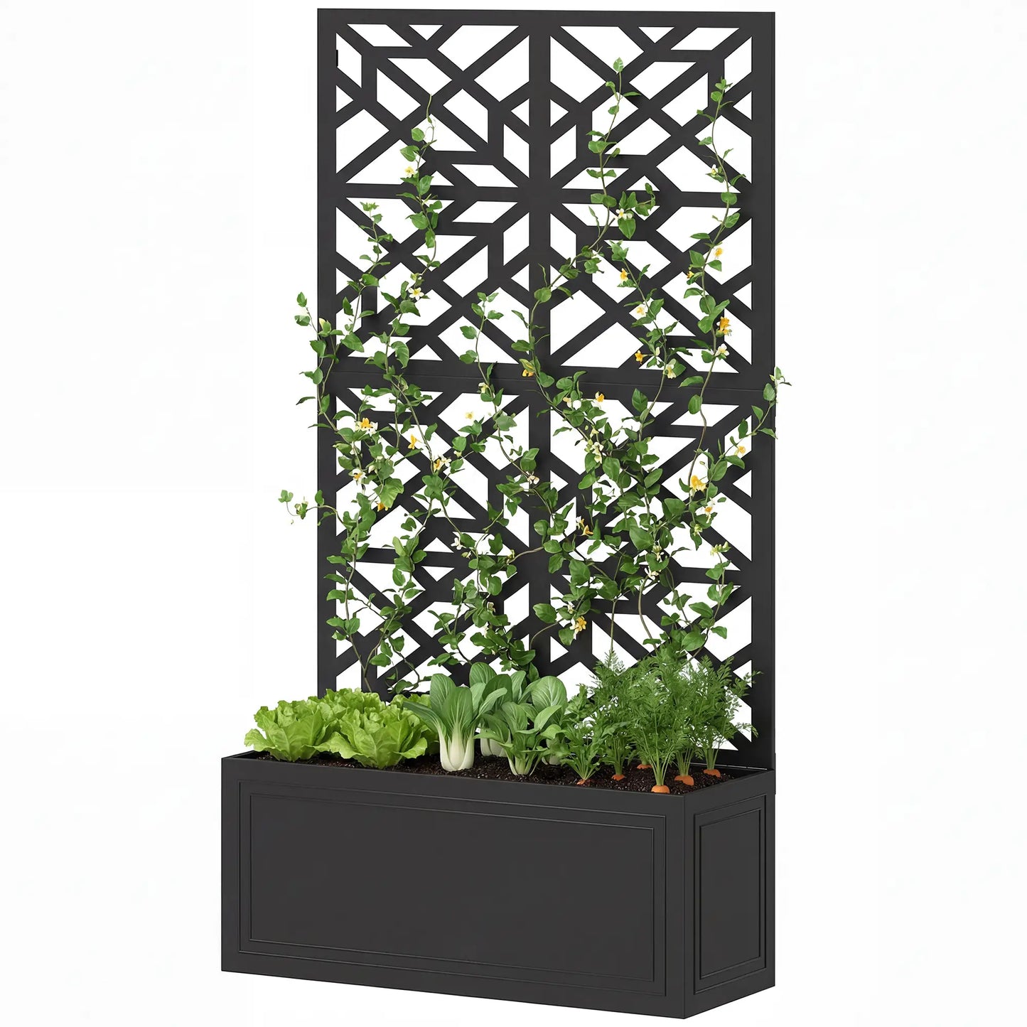 Lit de jardin surélevé en métal avec treillis pour plantes grimpantes