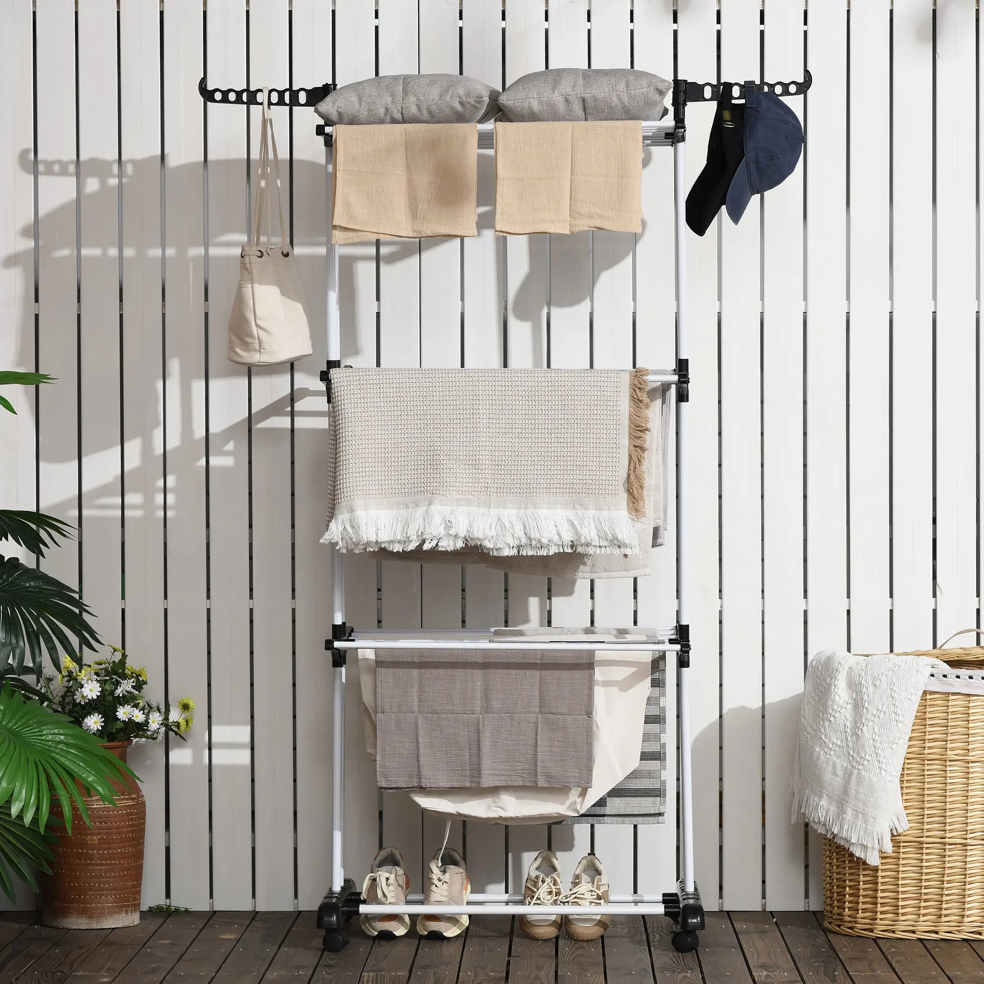 Foldable 4-Tier Steel Clothes Drying Rack, 2 Side Wings, 4 Castors, Black Bath Accessories at Gallery Canada
