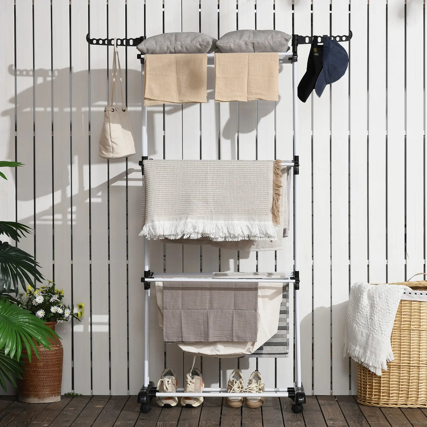 Foldable 4-Tier Steel Clothes Drying Rack, 2 Side Wings, 4 Castors, Black Bath Accessories at Gallery Canada