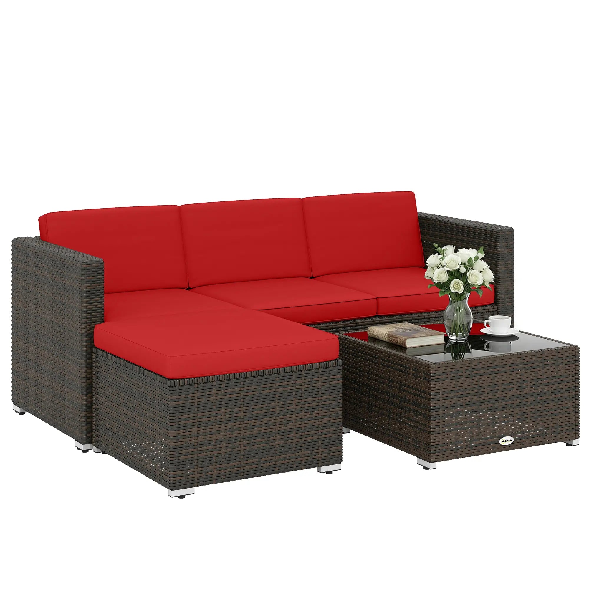 3-Piece Patio Furniture Set, Outdoor PE Rattan Wicker Sofa, Glass Top Table Patio Furniture Sets at Gallery Canada